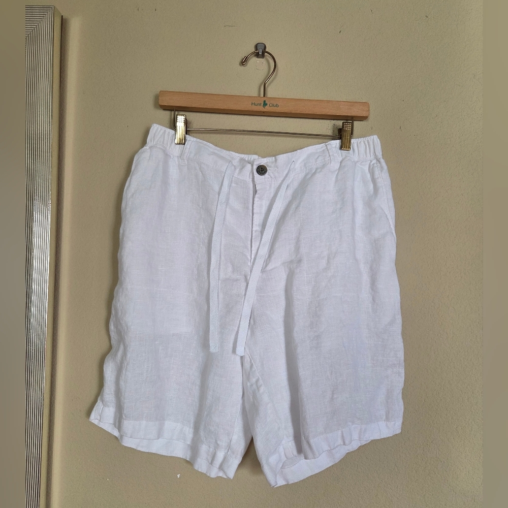 Tasso Elba White 100% Linen Shorts Bermuda Coastal Grandma Breezy